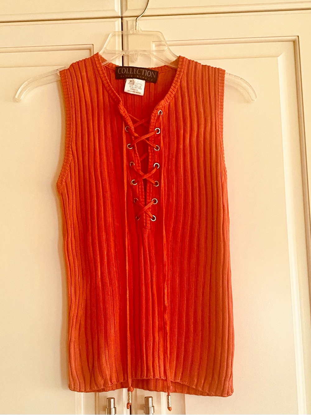 Harve Benard Collection Orange Ribbed Lace-Up Sleeveless Tank